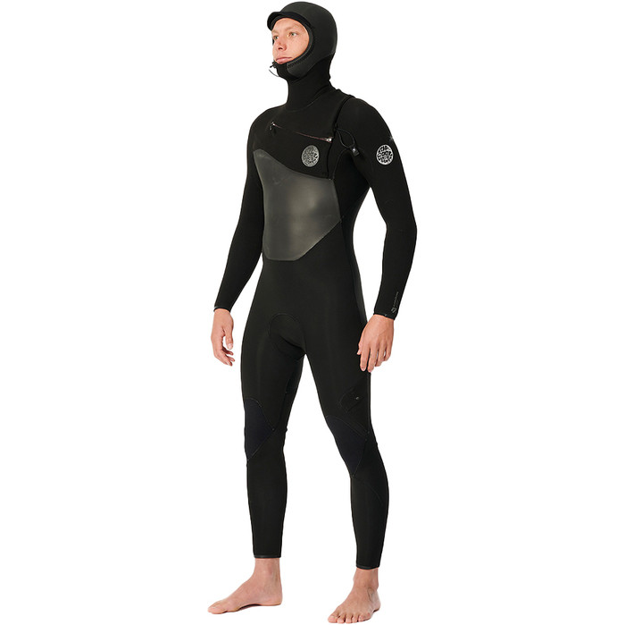 2023 Rip Curl Mens Flashbomb 5/4mm Chest Zip Hooded Wetsuit 14GMFS - Black